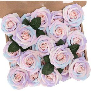 Artificial Flowers, 25Pcs Fake Flowers Roses Perfect for DIY Wedding Bouquets